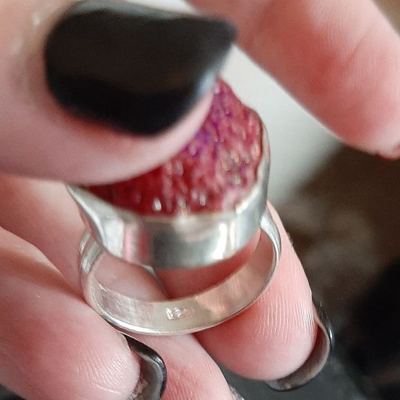 Sterling Silver 925 and titanium druzy stone hand crafted boho ring sz 7.5 new - Picture 5 of 5